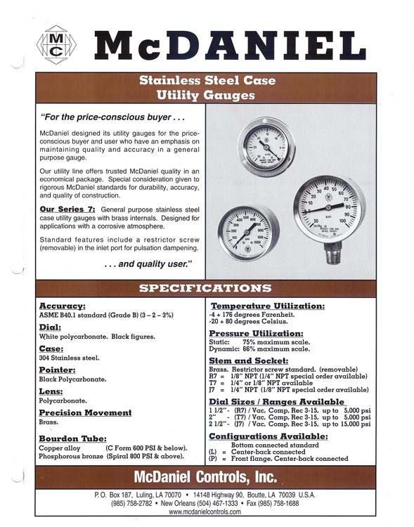 McDaniel Controls-Stainless Steel Case Utility Gauge Brochure