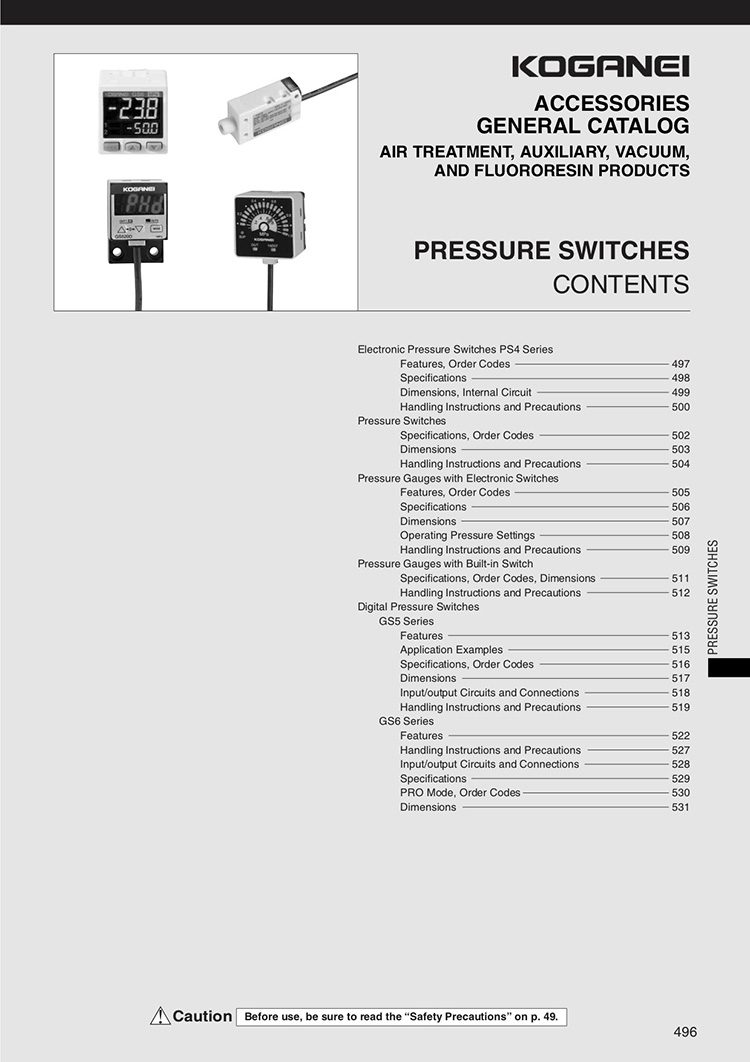Koganei Pressure Switches Catalog