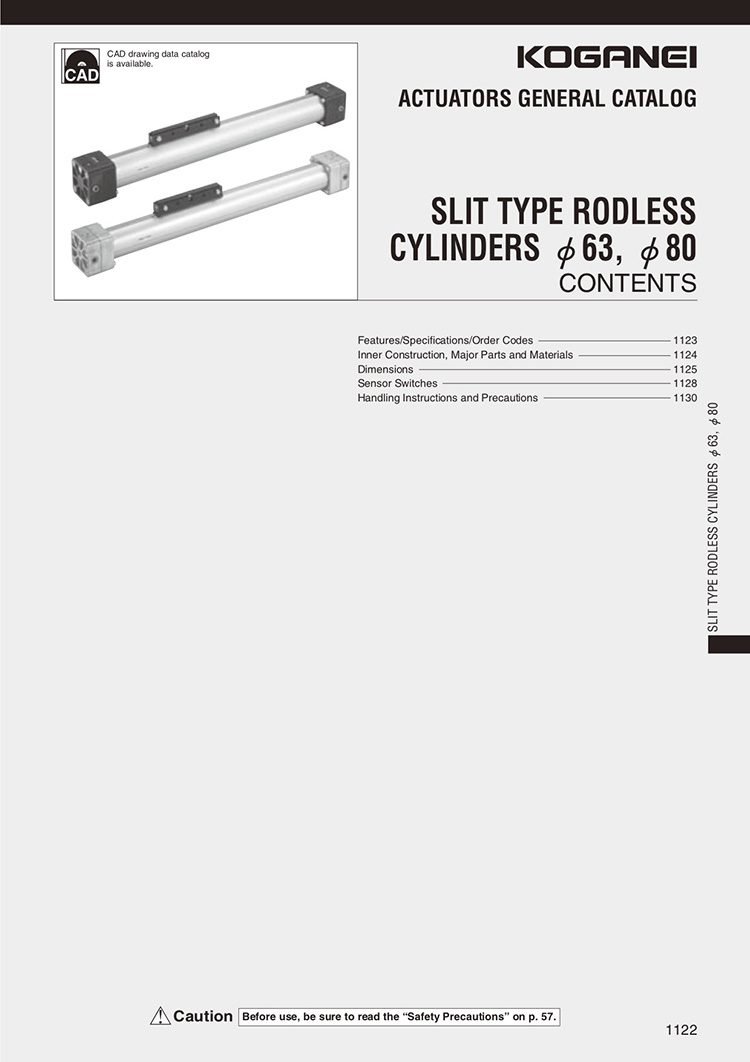 Koganei-Slit Type Rodless Cylinders 63, 80 Catalog