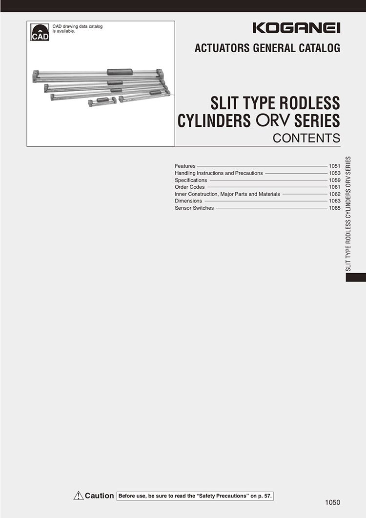 Koganei-Slit Type Rodless Cylinders ORV Series Catalog