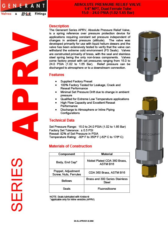 Generant Series APRV Catalog